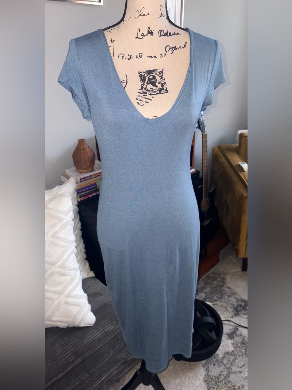 See You Monday Dusty Blue Scoop Neck Knit Dress
